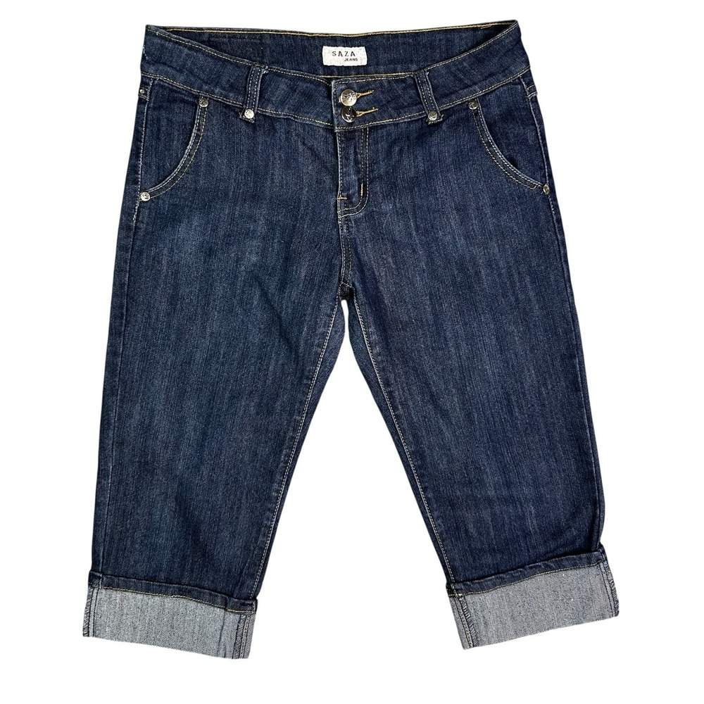 SAZA JEAN Co Women's Size 9 Denim‎ Cuffed CAPRI w/ Rhinestone Embellishment